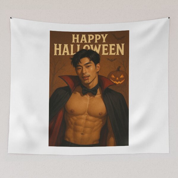 Item preview, Asian Flirty Halloween Vampire Greeting with Blood Drip designed and sold by Aryabek.