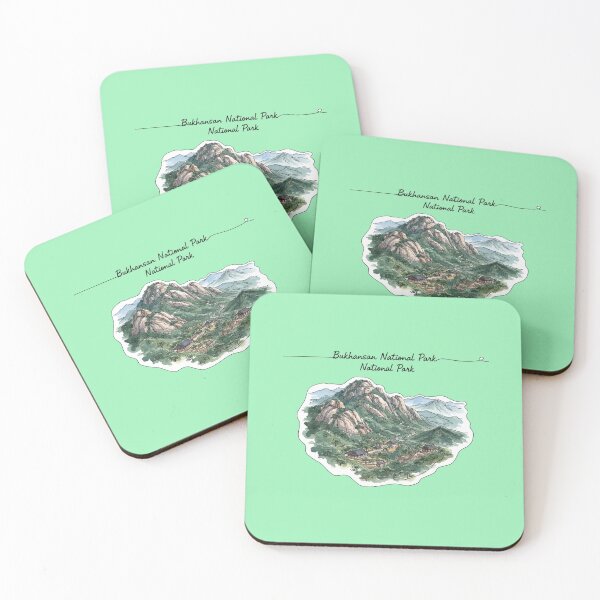 Item preview, watercolor outlined realistic illustration of Bukhansan National Park, designed and sold by PaintMeWorld.