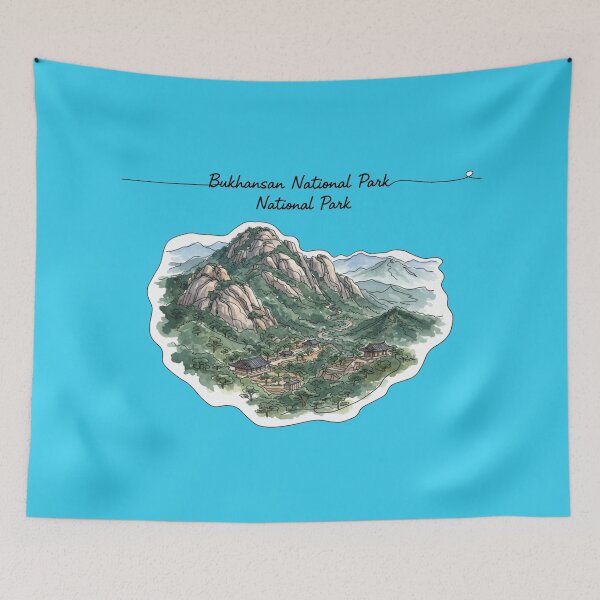 Item preview, watercolor outlined realistic illustration of Bukhansan National Park, designed and sold by PaintMeWorld.
