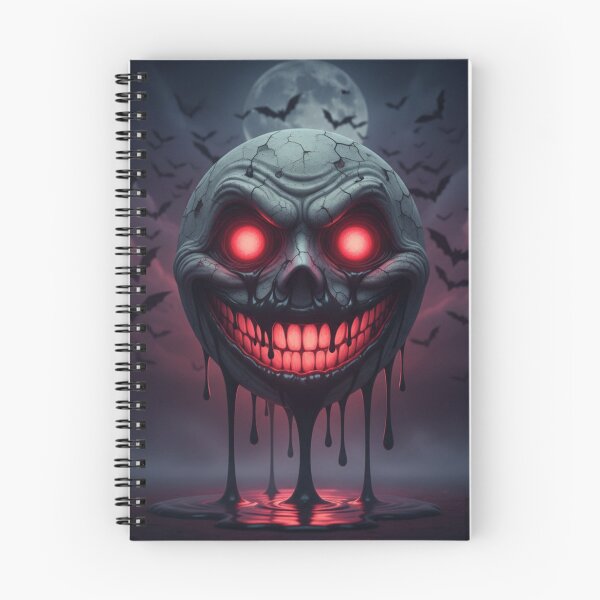 Item preview, Creepy smiley face dripping black goo, glowing red eyes, and bats flying in the background designed and sold by 3K.clare.