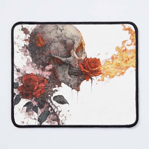 Item preview, Flaming Skull With Roses designed and sold by MKFashionLab.