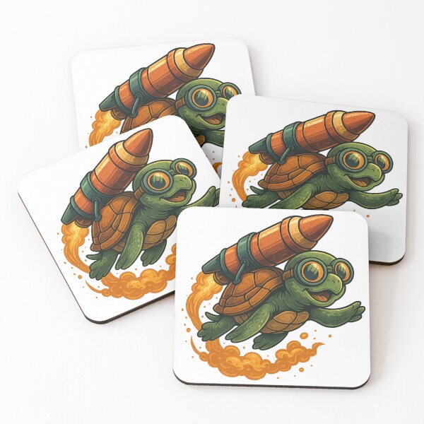Item preview, Flying Turtle with Rocket & Goggles – Cartoon Illustration designed and sold by 9toNein.