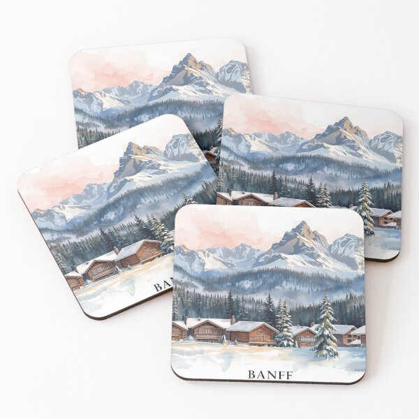 Item preview, Winter landscape in Banff, snowy mountains and cabins designed and sold by StormArte.