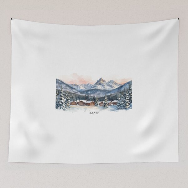 Item preview, Winter landscape in Banff, snowy mountains and cabins designed and sold by StormArte.