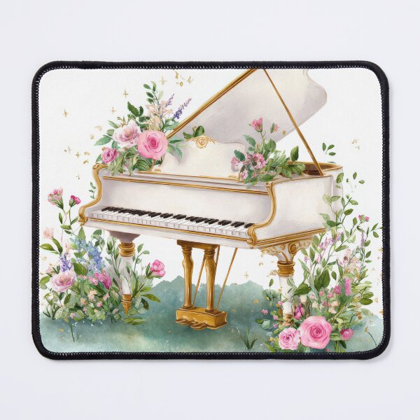 Item preview, Delicate White Floral Piano – Pastel Watercolor Music Art designed and sold by EmeraldMusic.