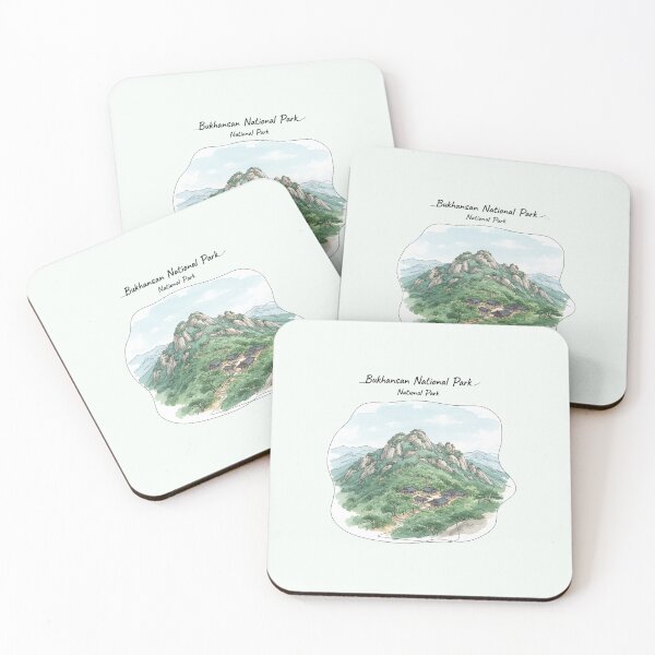 Item preview, watercolor outlined realistic illustration of Bukhansan National Park, designed and sold by PaintMeWorld.