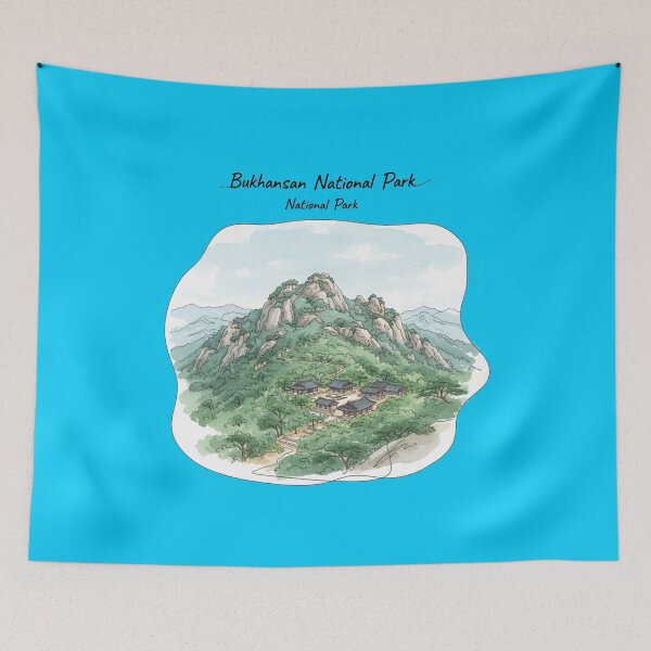 Item preview, watercolor outlined realistic illustration of Bukhansan National Park, designed and sold by PaintMeWorld.