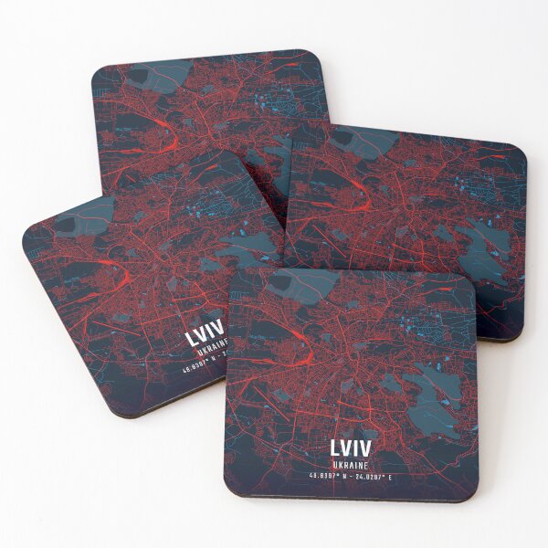 Item preview, Lviv Red & Blue Minimalist Map designed and sold by HomeLivingCo.
