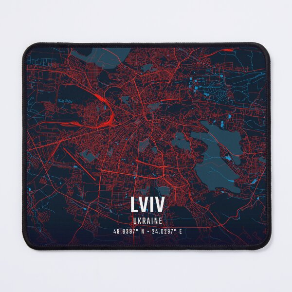 Item preview, Lviv Red & Blue Minimalist Map designed and sold by HomeLivingCo.
