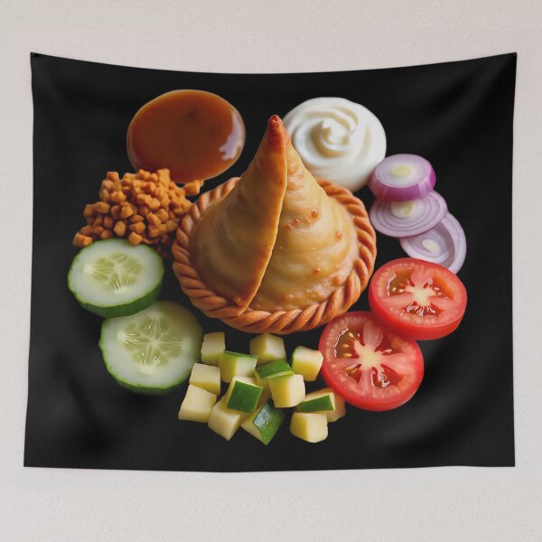 Item preview, Samosa Chaat Fiesta – Spicy Stuffed Pastry with Tamarind, Curd & Street Food Vibes designed and sold by AwesomeDigiShop.