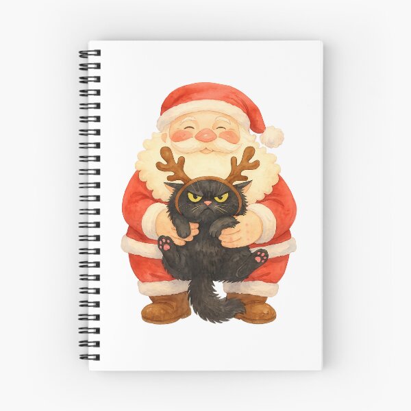 Item preview, Funny Christmas Santa with Grumpy Black Cat: Holiday Art designed and sold by sicty09Design.