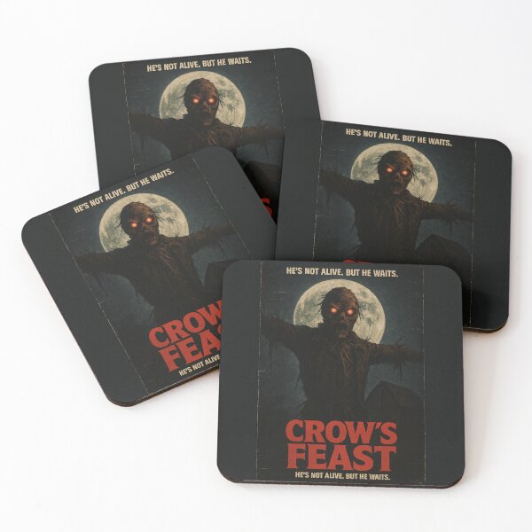 Item preview, Crow’s Feast – Halloween Horror Vintage Poster | Creepy Scarecrow with Glowing Eyes designed and sold by Wild-way Art.