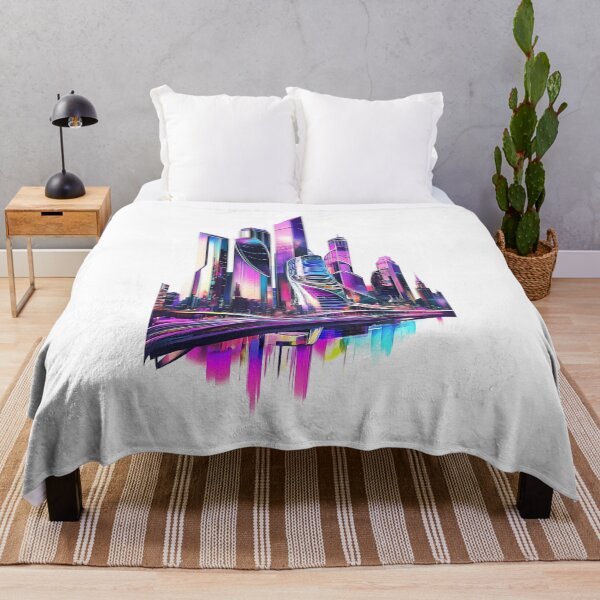 Item preview, Cyberpunk city with abstract geometric skyscrapers in fuchsia and purple tones designed and sold by Encreable.