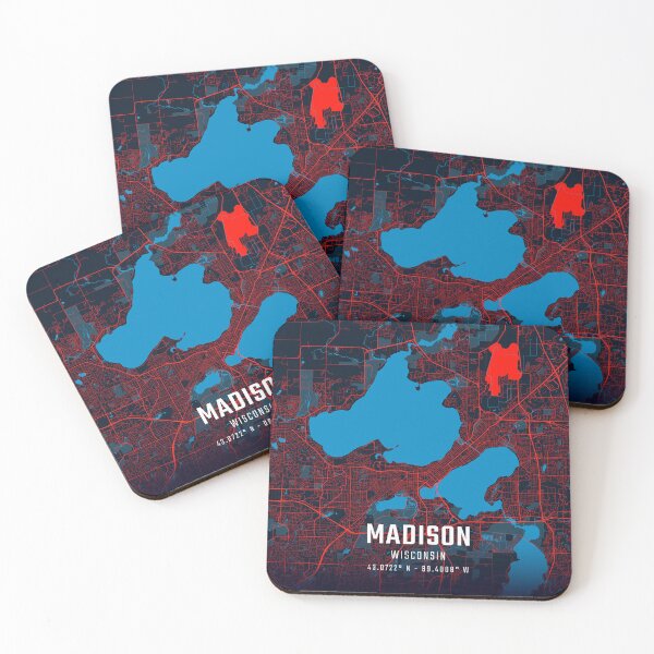 Item preview, Madison Red & Blue Minimalist Map designed and sold by HomeLivingCo.