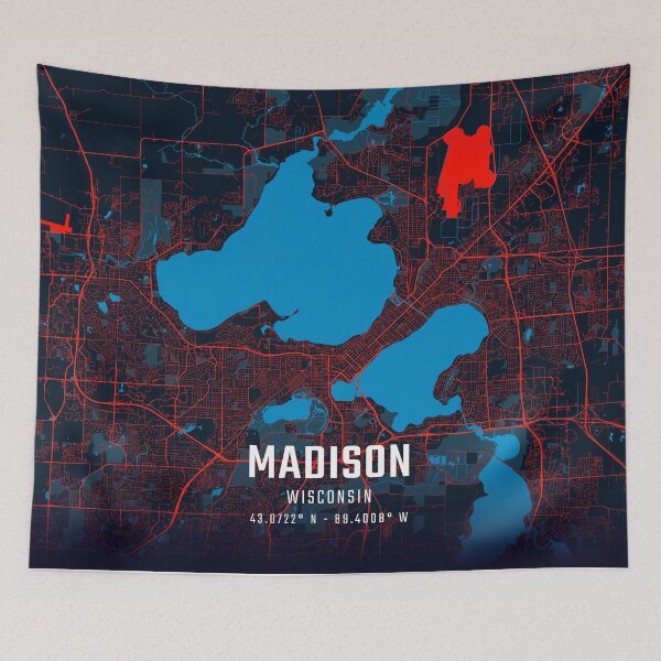 Item preview, Madison Red & Blue Minimalist Map designed and sold by HomeLivingCo.
