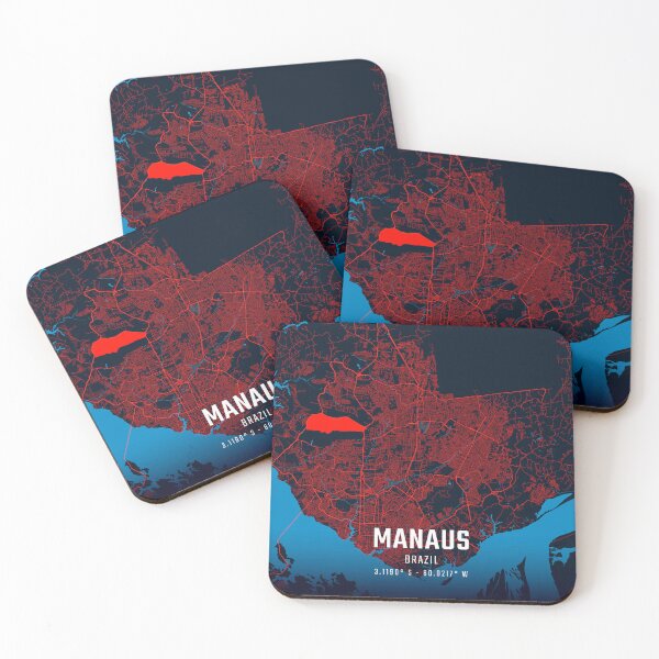 Item preview, Manaus Red & Blue Minimalist Map designed and sold by HomeLivingCo.