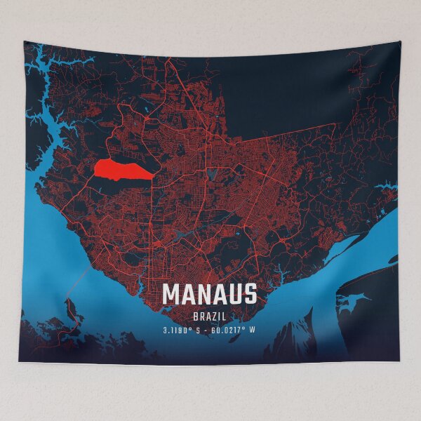 Item preview, Manaus Red & Blue Minimalist Map designed and sold by HomeLivingCo.
