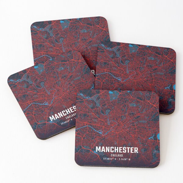 Item preview, Manchester Red & Blue Minimalist Map designed and sold by HomeLivingCo.