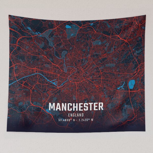 Item preview, Manchester Red & Blue Minimalist Map designed and sold by HomeLivingCo.