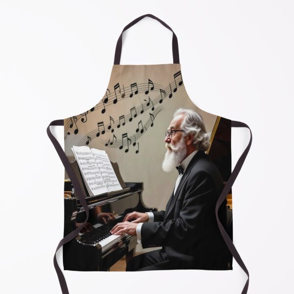 Item preview, Elegant pianist with white hair – musical depth & floating notes in poetic atmosphere designed and sold by FotoworldEdel.