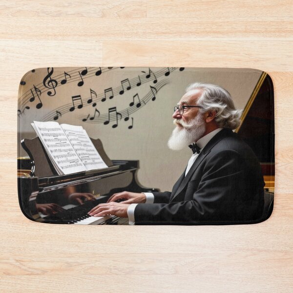 Item preview, Elegant pianist with white hair – musical depth & floating notes in poetic atmosphere designed and sold by FotoworldEdel.
