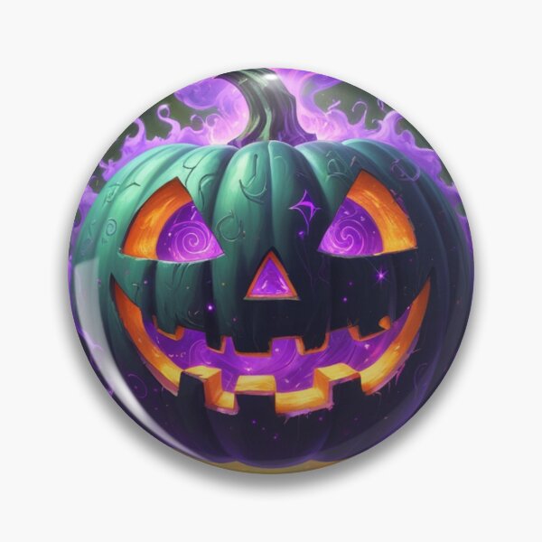 Item preview, Spooky Purple Jack-O'-Lantern, Eerie Glowing Pumpkin in Forest, Mystical Teal and Purple Halloween Pumpkin, Dark Forest Glow Pumpkin Art. designed and sold by ghadirfadak.