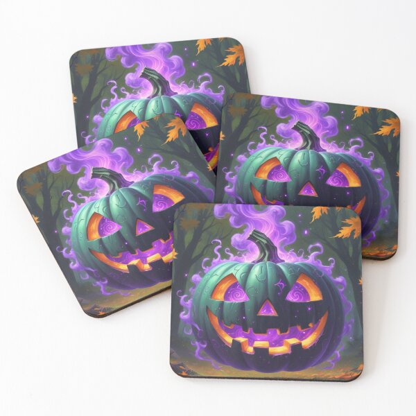 Item preview, Spooky Purple Jack-O'-Lantern, Eerie Glowing Pumpkin in Forest, Mystical Teal and Purple Halloween Pumpkin, Dark Forest Glow Pumpkin Art. designed and sold by ghadirfadak.