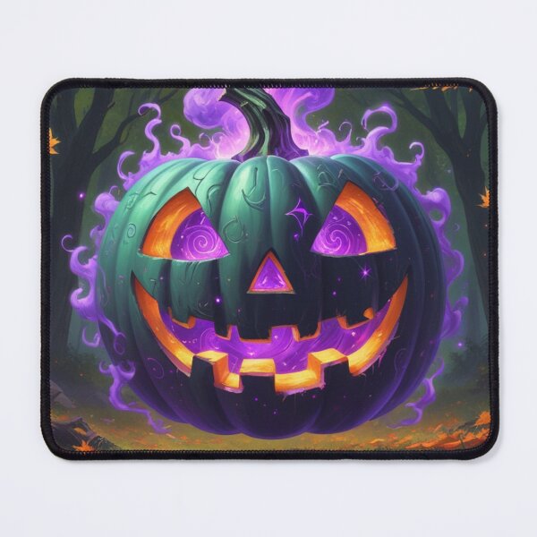 Item preview, Spooky Purple Jack-O'-Lantern, Eerie Glowing Pumpkin in Forest, Mystical Teal and Purple Halloween Pumpkin, Dark Forest Glow Pumpkin Art. designed and sold by ghadirfadak.