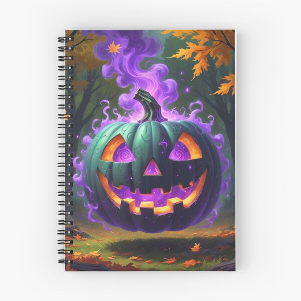 Item preview, Spooky Purple Jack-O'-Lantern, Eerie Glowing Pumpkin in Forest, Mystical Teal and Purple Halloween Pumpkin, Dark Forest Glow Pumpkin Art. designed and sold by ghadirfadak.