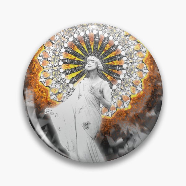 Item preview, Woman With A Fiery Halo Of Scissors Digital Collage Print designed and sold by Julia Sol.