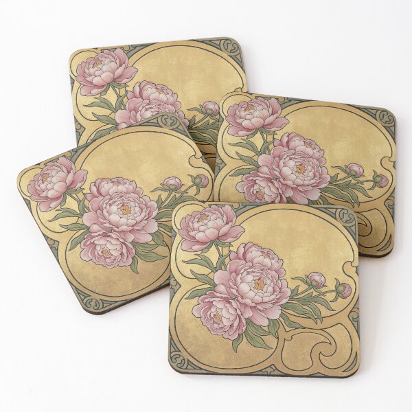 Item preview, Alphonse Mucha Pink Peonies designed and sold by maniacfitness.