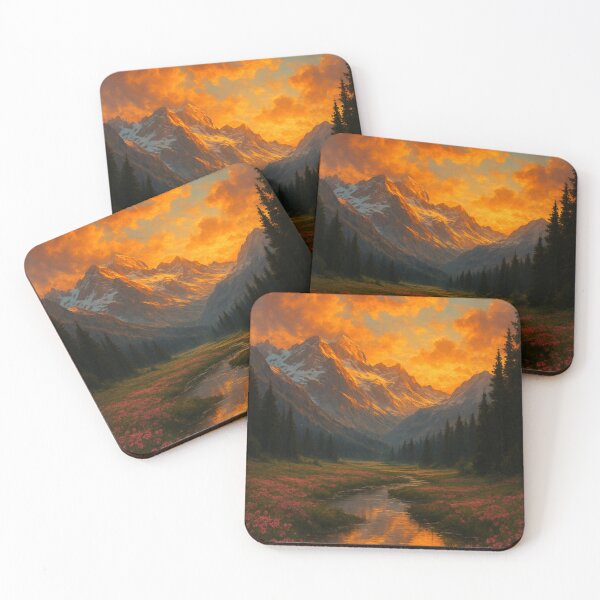 Item preview, Alpine Valley Wall Art – Golden Hour Mountains & Wildflowers designed and sold by WittyUnknown.
