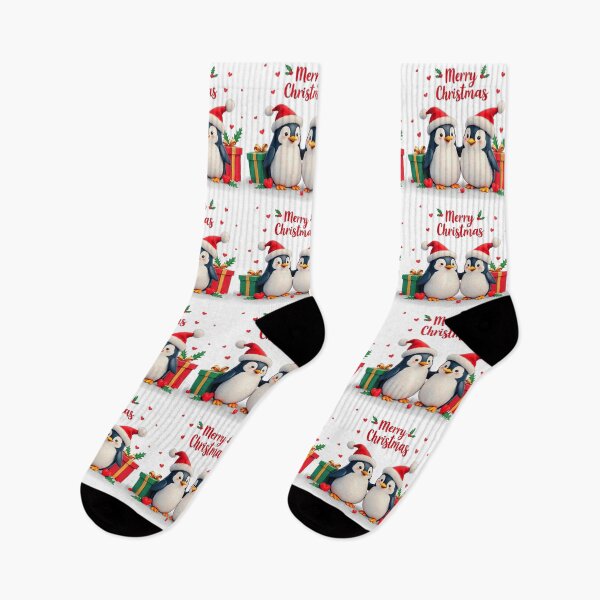 Item preview, Merry Christmas, two adorable  penquins with presents and hearts designed and sold by nicnacc.