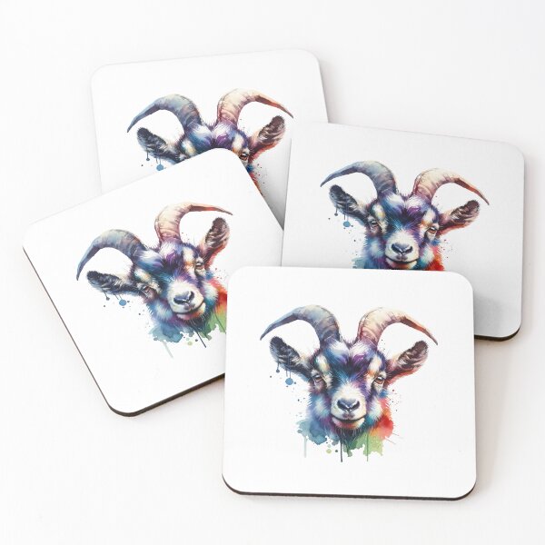 Item preview, Vibrant Watercolor Goat Portrait — Colorful Splatter Mountain Ram Art designed and sold by Colorful-Garden.