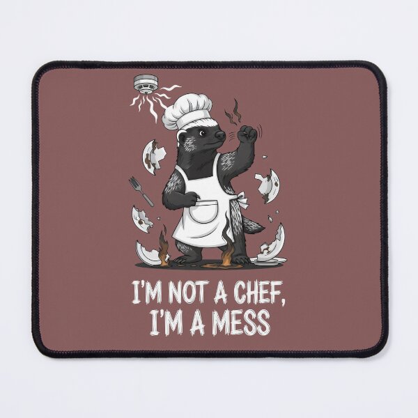Item preview, “I’m Not a Chef, I’m a Mess” Culinary Badger Cartoon – Gift for Kitchen Disasters designed and sold by Luminari Creations.