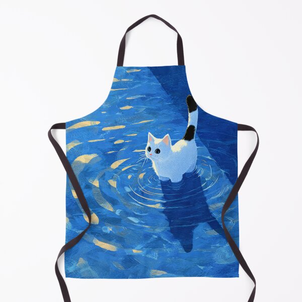 Item preview, White Cat with Black Swimming in Blue Water designed and sold by Cat-Wave-Dream.