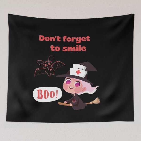 Item preview, Don't forget to smile with cute Witch and batt Halloween positive vibes  designed and sold by MegiSmile.