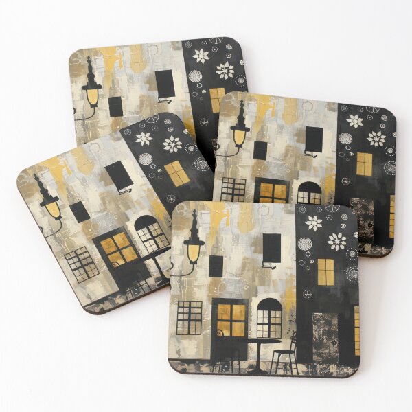 Item preview, Café in Contrast – Minimalist Night and Day Street Scene designed and sold by NeoNebulaArt.