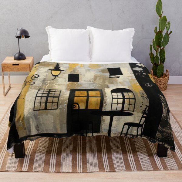 Item preview, Café in Contrast – Minimalist Night and Day Street Scene designed and sold by NeoNebulaArt.