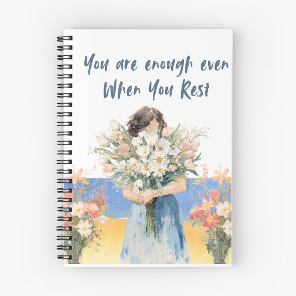 Item preview, You Are Enough Even When You Rest Aesthetic T-Shirt – Cute Sketch Girl Holding Flowers, Minimalist Floral Design & Self-Love Graphic Tee designed and sold by YasirHamidDesigns .