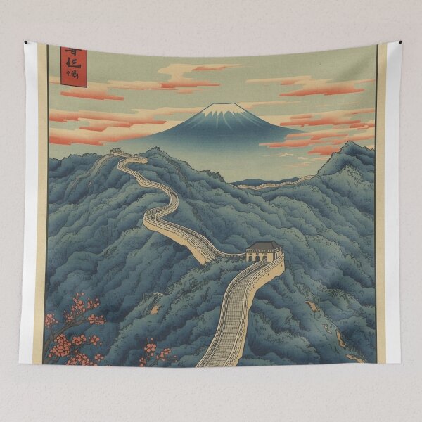 Item preview, Great Wall of China Ukiyo-e Style - Mount Fuji Japanese Woodblock Print Art designed and sold by Vandy Fullam.