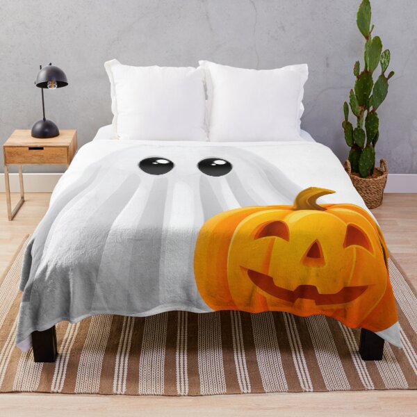 Item preview, Cute Halloween Ghost with Pumpkin | Adorable Spooky Season Illustration designed and sold by VilnaArtPrints.