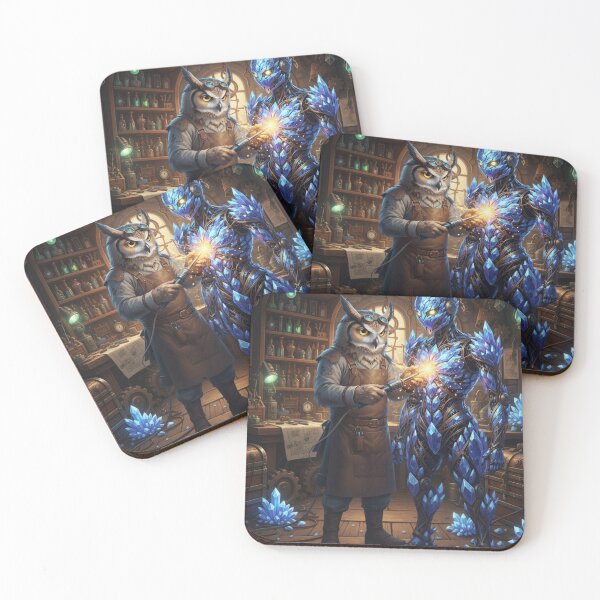 Item preview, The Owl Artificer's Masterpiece | Steampunk Inventor Forging a Crystal Golem designed and sold by E-SarnEdge.