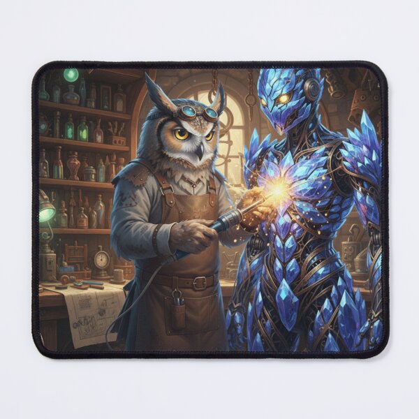 Item preview, The Owl Artificer's Masterpiece | Steampunk Inventor Forging a Crystal Golem designed and sold by E-SarnEdge.