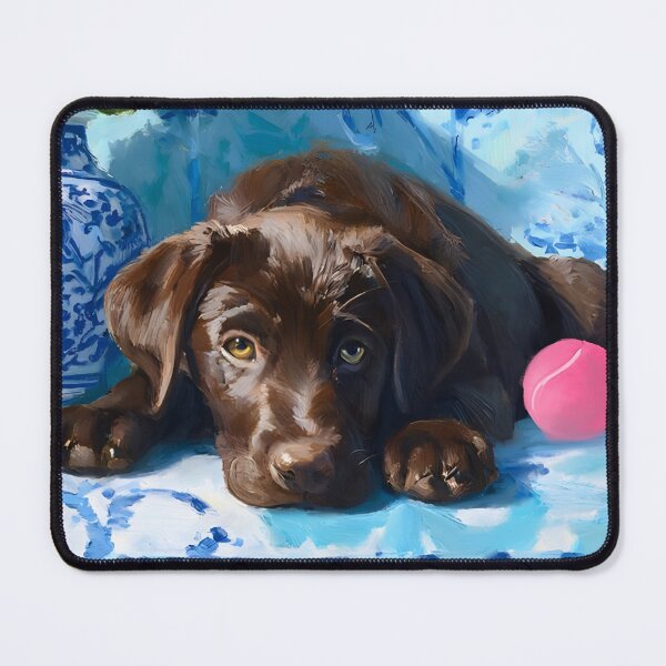 Item preview, Chocolate Labrador puppy waiting to play fetch designed and sold by SophieClimaArt.