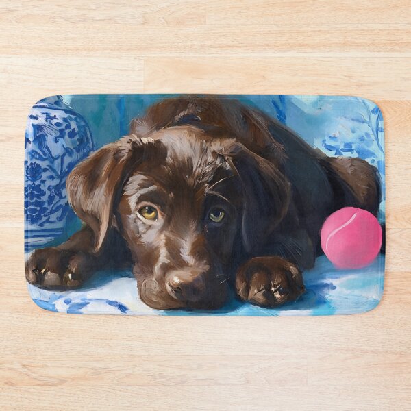 Item preview, Chocolate Labrador puppy waiting to play fetch designed and sold by SophieClimaArt.