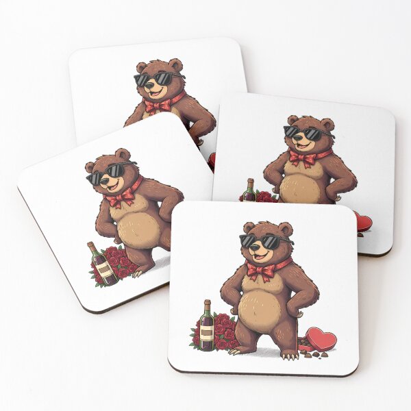 Item preview, Cool Bear with Wine, Roses, and Chocolates designed and sold by Linework Studio.