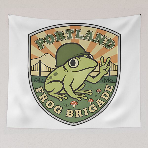 Item preview, Portland Frog Brigade Badge Retro Vintage Frog Soldier Style Funny Design designed and sold by ArtDesignTp.