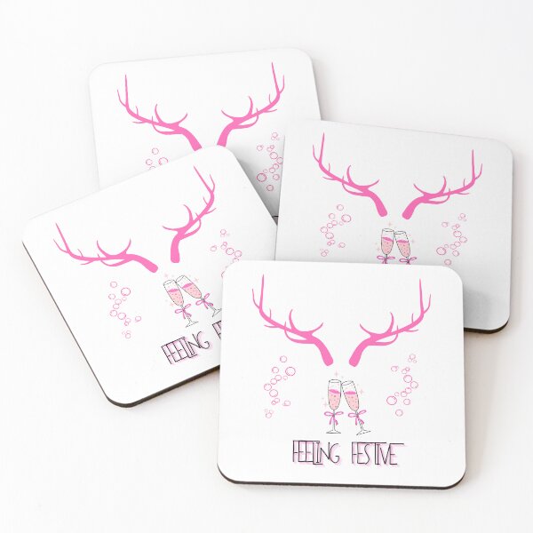 Item preview, Feelin Festive - Pink Reindeer Antler & Champagne Holiday Art designed and sold by ELIACREATIONS.