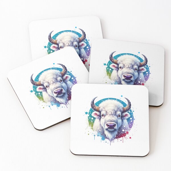 Item preview, Mystic White Buffalo Portrait — Rainbow Watercolor Splash Bison Art designed and sold by Colorful-Garden.